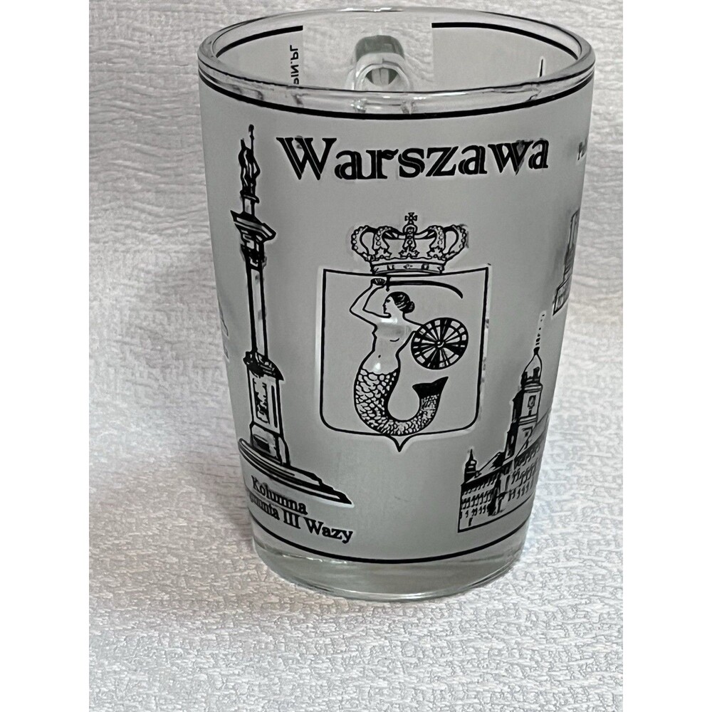 Warszawa Poland Frosted Glass Coffee Cup Mug ARC 53 www.malpin.pl Souvenir Map